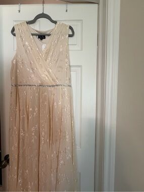 Violet & Claire Champagne Lace Maxi Dress with Beaded Waist